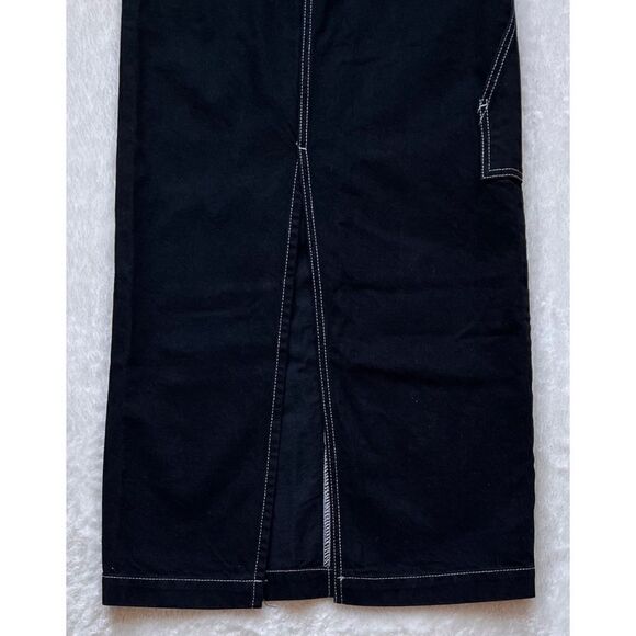 NWT Zara High Waist Long Black Denim Contrast Stitched Apron Skirt, Size XXS - Picture 8 of 9